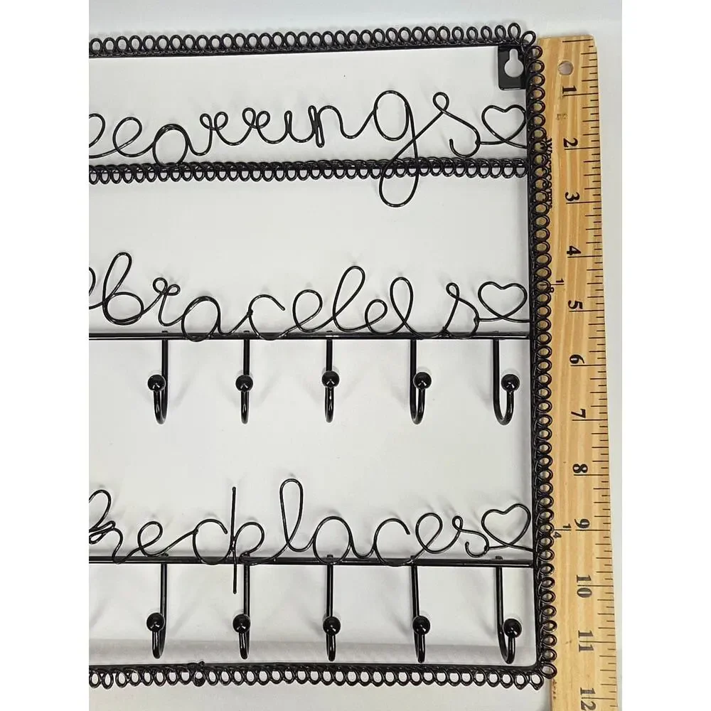 BLACK METAL JEWELRY ORGANIZER RACK EARRINGS/BRACELETS/NECKLACES – WALL‑MOUNT